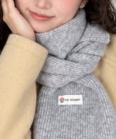 暖かいリブニットマフラー カシミアタッチ 韓国風マフラーレディース チクチクしないニットストール 無地厚手 シンプルネックウォーマー おしゃれ 防風防寒首巻き保温 88CXH-195