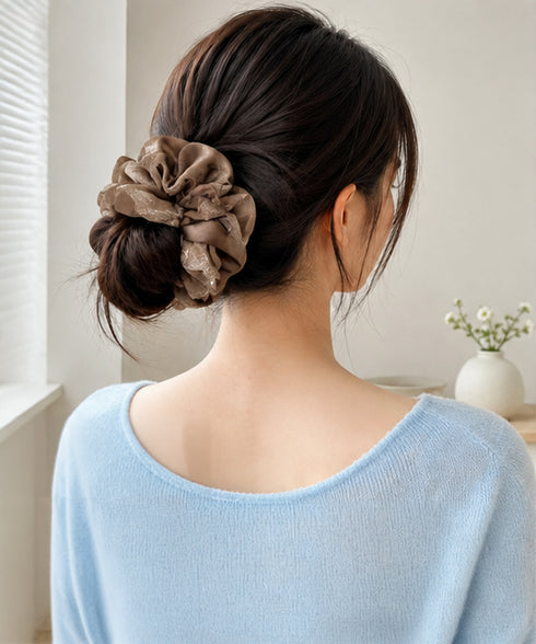 異素材ミックス ボリュームシュシュ 上品 レディース 大人可愛い きれいめ ヘアゴム バイカラー ヘアアクセサリー おしゃれ ヘアアレンジ 簡単 まとめ髪 韓国風 88CXH-198