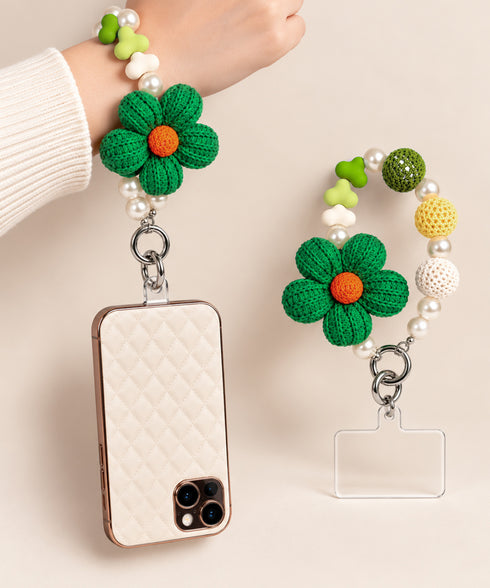 クロシェフラワー スマホストラップ可愛い おしゃれ スマホチャーム フラワーモチーフ マルチビーズストラップ 編み花 キーホルダー ニットフラワー携帯ストラップ 88CXH-209
