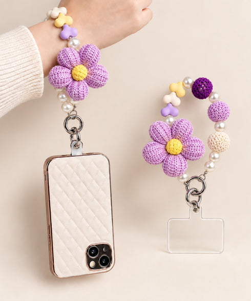 クロシェフラワー スマホストラップ可愛い おしゃれ スマホチャーム フラワーモチーフ マルチビーズストラップ 編み花 キーホルダー ニットフラワー携帯ストラップ 88CXH-209