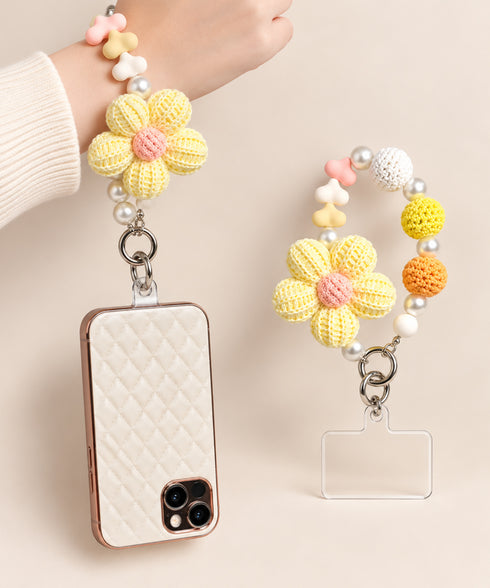 クロシェフラワー スマホストラップ可愛い おしゃれ スマホチャーム フラワーモチーフ マルチビーズストラップ 編み花 キーホルダー ニットフラワー携帯ストラップ 88CXH-209