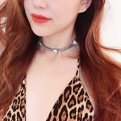 チェーン チョーカーネックレス 韓国風 レディース オシャレ ネックレス ラインストーン 大人可愛い アクセサリージュエリー きれいめ 首飾り オルチャン 88CXH-006