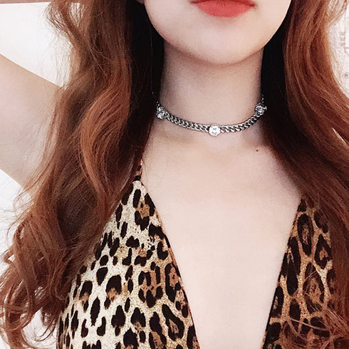 チェーン チョーカーネックレス 韓国風 レディース オシャレ ネックレス ラインストーン 大人可愛い アクセサリージュエリー きれいめ 首飾り オルチャン 88CXH-006