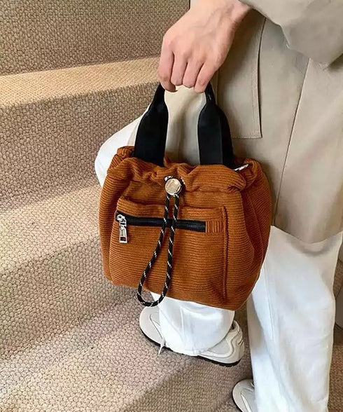 コーデュロイ 巾着ショルダーバッグ小さめ レディース おしゃれ 手提げかばん 軽量 斜めがけ カバン 3WAY 肩掛けバッグ カジュアルバッグ 韓国ファッション 88CXH-032