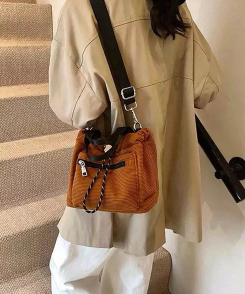 コーデュロイ 巾着ショルダーバッグ小さめ レディース おしゃれ 手提げかばん 軽量 斜めがけ カバン 3WAY 肩掛けバッグ カジュアルバッグ 韓国ファッション 88CXH-032