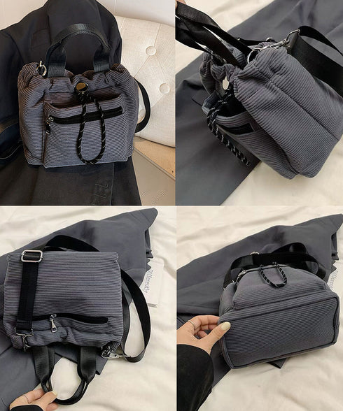 コーデュロイ 巾着ショルダーバッグ小さめ レディース おしゃれ 手提げかばん 軽量 斜めがけ カバン 3WAY 肩掛けバッグ カジュアルバッグ 韓国ファッション 88CXH-032