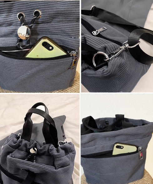 コーデュロイ 巾着ショルダーバッグ小さめ レディース おしゃれ 手提げかばん 軽量 斜めがけ カバン 3WAY 肩掛けバッグ カジュアルバッグ 韓国ファッション 88CXH-032