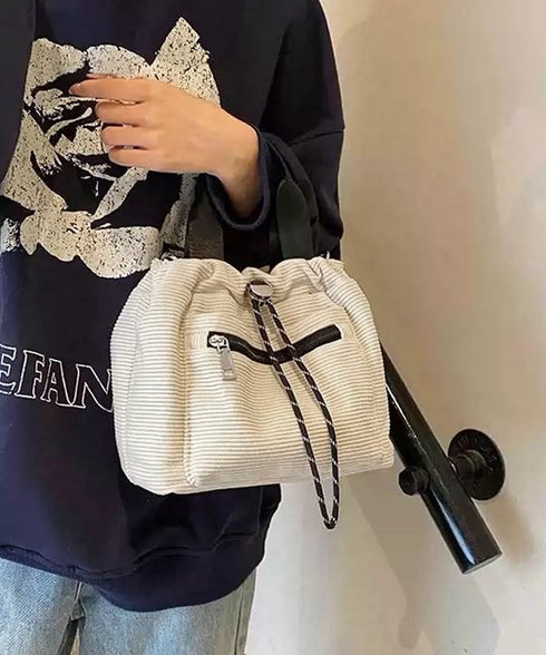 コーデュロイ 巾着ショルダーバッグ小さめ レディース おしゃれ 手提げかばん 軽量 斜めがけ カバン 3WAY 肩掛けバッグ カジュアルバッグ 韓国ファッション 88CXH-032