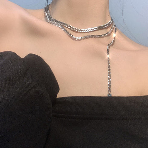 チェーン ネックレス レディース 2連 おしゃれ ストリート風 アクセサリー ジュエリー きらきら 太め ネックレス パーティー 重ね付け オルチャン 88CXH-033