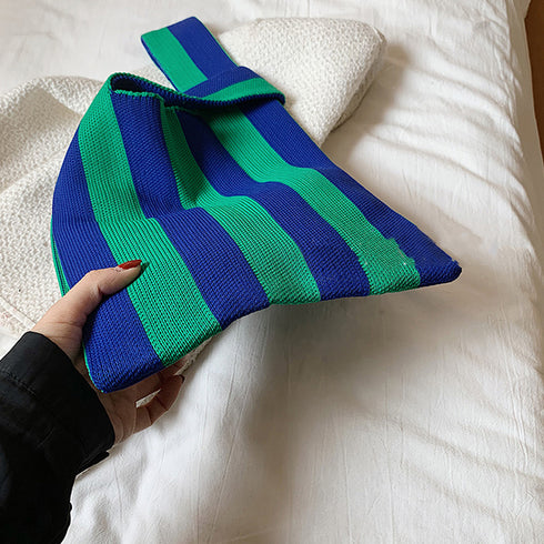 ニットバッグ トートバッグ バイカラー レディース おしゃれ ニット編みバッグ 春秋冬 折り畳み かばん 韓国ファッション 軽量 ハンドバッグ 配色 88CXH-061