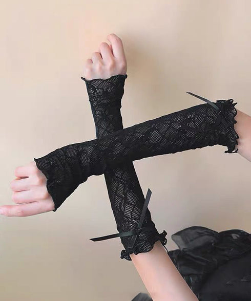 レースアームカバー ルーズレースソックス レディース リボン付き腕カバー 夏用 可愛い ロング スリーブカバー UVケア アウトドア韓国風 腕用スリーブ 薄手靴下 88CXH-068