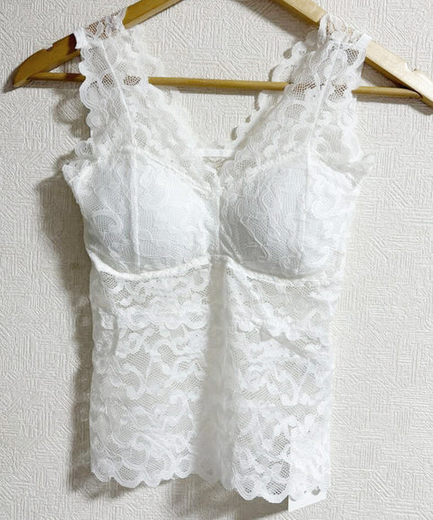 総レースタンクトップインナー カップ付き セクシー キャミソール Vネック レディース シアートップス フェミニン 大人かわいい ノンワイヤー インナーキャミ上品 88CXH-075