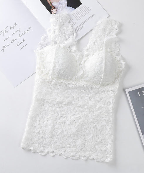 総レースタンクトップインナー カップ付き セクシー キャミソール Vネック レディース シアートップス フェミニン 大人かわいい ノンワイヤー インナーキャミ上品 88CXH-075