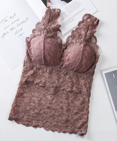 総レースタンクトップインナー カップ付き セクシー キャミソール Vネック レディース シアートップス フェミニン 大人かわいい ノンワイヤー インナーキャミ上品 88CXH-075