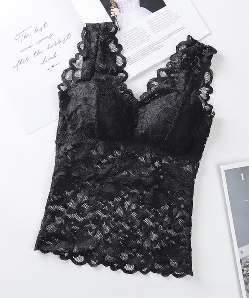 総レースタンクトップインナー カップ付き セクシー キャミソール Vネック レディース シアートップス フェミニン 大人かわいい ノンワイヤー インナーキャミ上品 88CXH-075