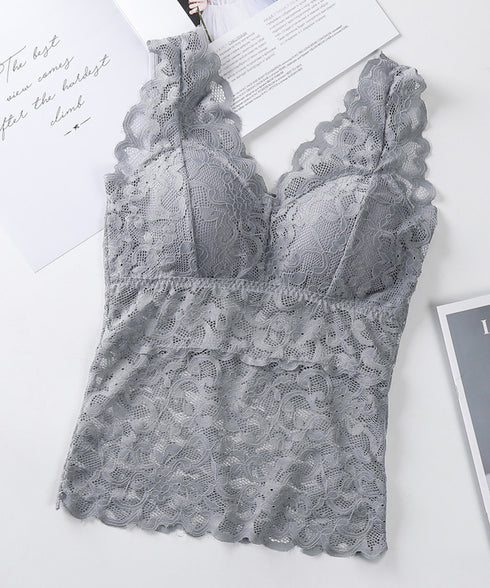 総レースタンクトップインナー カップ付き セクシー キャミソール Vネック レディース シアートップス フェミニン 大人かわいい ノンワイヤー インナーキャミ上品 88CXH-075