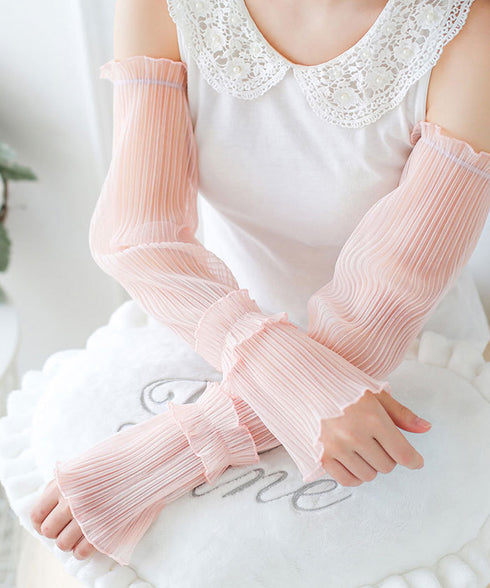 プリーツ フリルアームカバー 日焼け防止 レディース おしゃれ 腕カバー 夏用 可愛い ロング スリーブカバー UVケア アウトドア韓国風 腕用スリーブ 薄手 88CXH-090