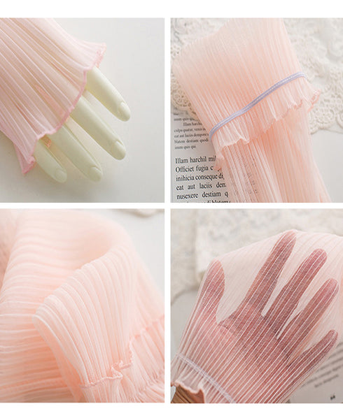 プリーツ フリルアームカバー 日焼け防止 レディース おしゃれ 腕カバー 夏用 可愛い ロング スリーブカバー UVケア アウトドア韓国風 腕用スリーブ 薄手 88CXH-090