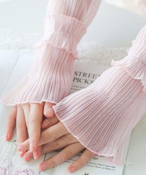 プリーツ フリルアームカバー 日焼け防止 レディース おしゃれ 腕カバー 夏用 可愛い ロング スリーブカバー UVケア アウトドア韓国風 腕用スリーブ 薄手 88CXH-090