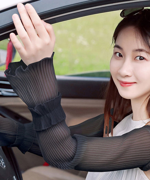 プリーツ フリルアームカバー 日焼け防止 レディース おしゃれ 腕カバー 夏用 可愛い ロング スリーブカバー UVケア アウトドア韓国風 腕用スリーブ 薄手 88CXH-090