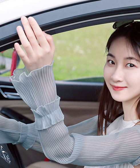 プリーツ フリルアームカバー 日焼け防止 レディース おしゃれ 腕カバー 夏用 可愛い ロング スリーブカバー UVケア アウトドア韓国風 腕用スリーブ 薄手 88CXH-090