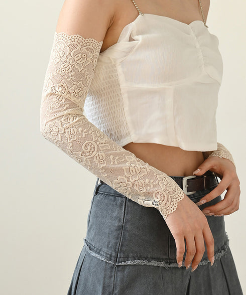 レースアームカバー レディース UVケア おしゃれ 腕カバー 指なし ロング手袋  可愛い クールアームカバー アウトドア 韓国風 腕用スリーブ お出かけ 自転車 88CXH-091