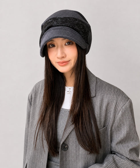 コーデュロイキャスケット風ワークキャップ レディース 大人かわいい 秋冬帽子 被りやすい 柄切替 つば付き帽子 韓国風 おしゃれ ぼうし 小顔 暖かい 柄キャップ 88CXH-101