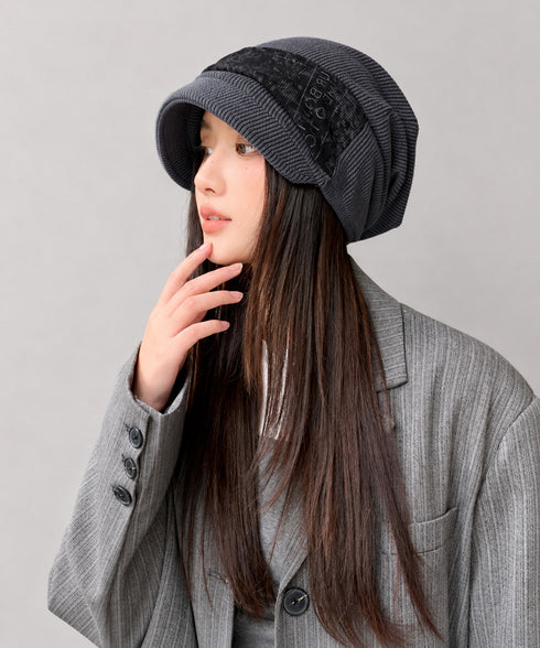 コーデュロイキャスケット風ワークキャップ レディース 大人かわいい 秋冬帽子 被りやすい 柄切替 つば付き帽子 韓国風 おしゃれ ぼうし 小顔 暖かい 柄キャップ 88CXH-101