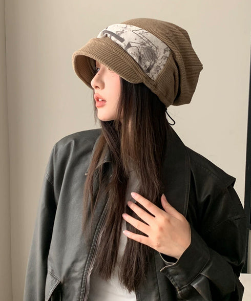 コーデュロイキャスケット風ワークキャップ レディース 大人かわいい 秋冬帽子 被りやすい 柄切替 つば付き帽子 韓国風 おしゃれ ぼうし 小顔 暖かい 柄キャップ 88CXH-101