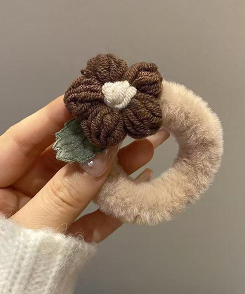 花モチーフ ヘアゴム レディース 秋冬 大人かわいい ニットフラワー付き ヘアアクセサリー おしゃれ まとめ髪 簡単 ヘアアレンジ 韓国風 髪飾り プチプラ女性 88CXH-105