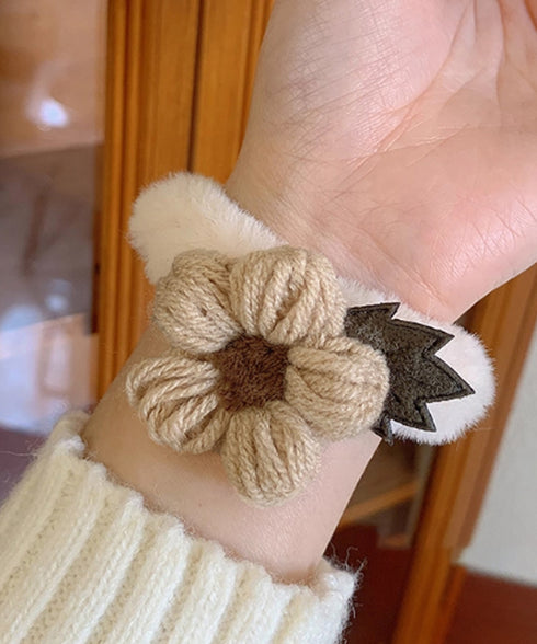 花モチーフ ヘアゴム レディース 秋冬 大人かわいい ニットフラワー付き ヘアアクセサリー おしゃれ まとめ髪 簡単 ヘアアレンジ 韓国風 髪飾り プチプラ女性 88CXH-105