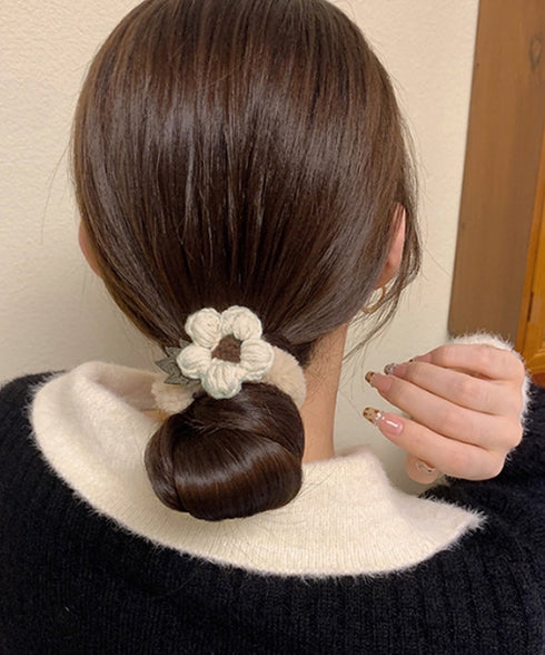 花モチーフ ヘアゴム レディース 秋冬 大人かわいい ニットフラワー付き ヘアアクセサリー おしゃれ まとめ髪 簡単 ヘアアレンジ 韓国風 髪飾り プチプラ女性 88CXH-105