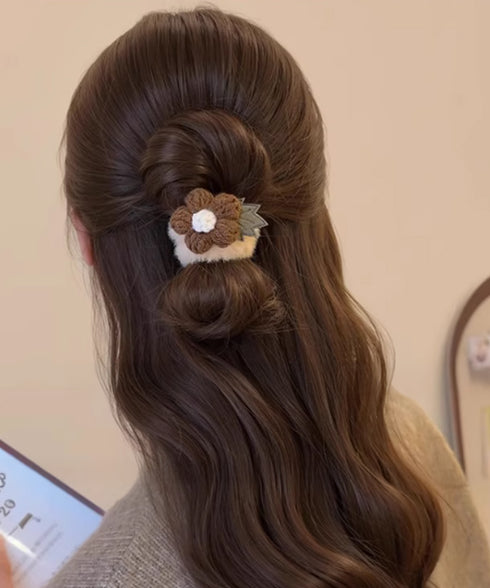 花モチーフ ヘアゴム レディース 秋冬 大人かわいい ニットフラワー付き ヘアアクセサリー おしゃれ まとめ髪 簡単 ヘアアレンジ 韓国風 髪飾り プチプラ女性 88CXH-105