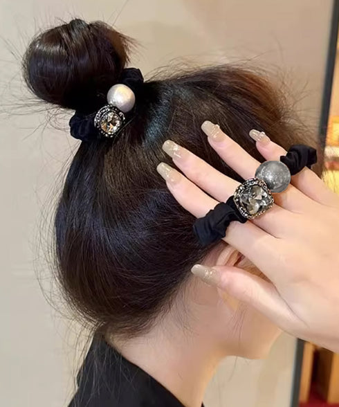 ビジュー付き ヘアゴム レディース 上品 おしゃれ ヘアアレンジ キラキラ ヘアアクセサリー 大粒フェイクパール 髪飾り 大人かわいい まとめ髪 韓国風 シンプル 88CXH-107