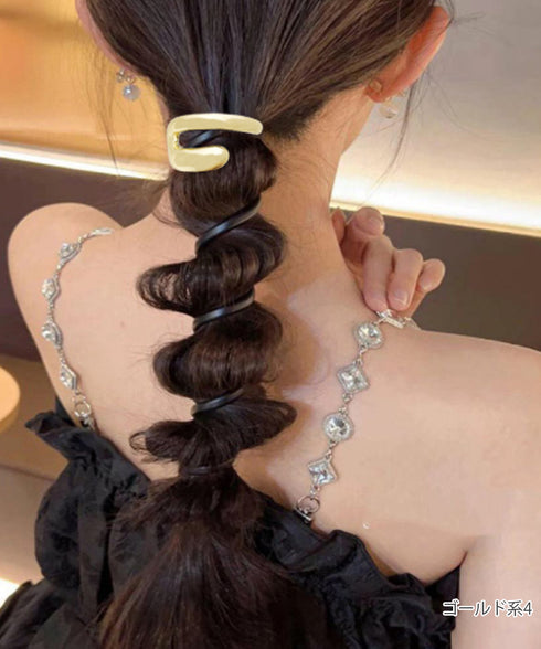 メタル コイルポニー簡単 コイルアップ 大人かわいい スパイラルヘアゴム フェミニン ヘアアレンジ エレガント ヘアアクセサリー 韓国風 ポニーテール おしゃれ 88CXH-109