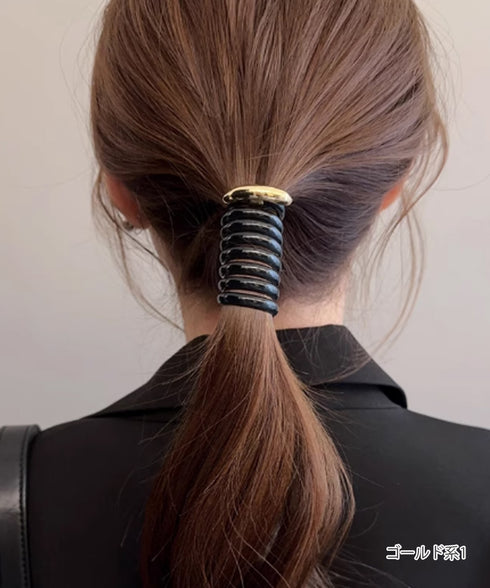 メタル コイルポニー簡単 コイルアップ 大人かわいい スパイラルヘアゴム フェミニン ヘアアレンジ エレガント ヘアアクセサリー 韓国風 ポニーテール おしゃれ 88CXH-109
