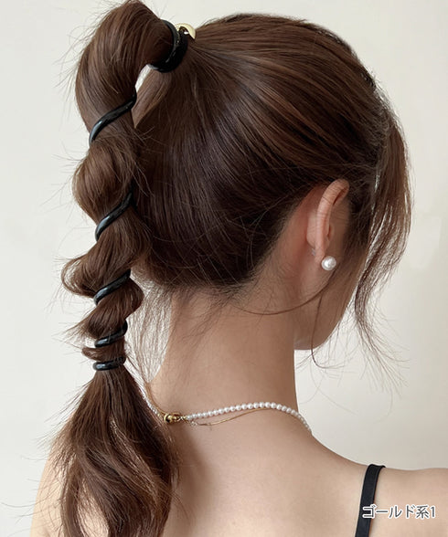 メタル コイルポニー簡単 コイルアップ 大人かわいい スパイラルヘアゴム フェミニン ヘアアレンジ エレガント ヘアアクセサリー 韓国風 ポニーテール おしゃれ 88CXH-109