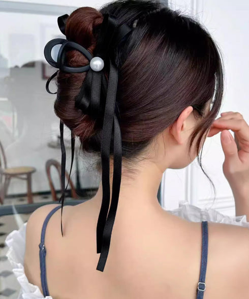 リボン バンスクリップ 上品ヘアクリップ レディース おしゃれ ヘアアクセサリー フェイクパール ヘアアレンジ 大人かわいい 簡単 まとめ髪 エレガント 髪留め 88CXH-110