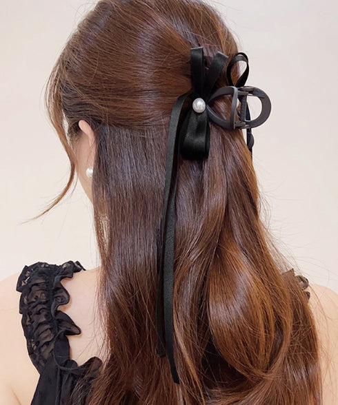 リボン バンスクリップ 上品ヘアクリップ レディース おしゃれ ヘアアクセサリー フェイクパール ヘアアレンジ 大人かわいい 簡単 まとめ髪 エレガント 髪留め 88CXH-110