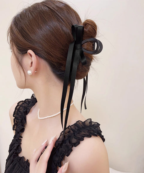 リボン バンスクリップ 上品ヘアクリップ レディース おしゃれ ヘアアクセサリー フェイクパール ヘアアレンジ 大人かわいい 簡単 まとめ髪 エレガント 髪留め 88CXH-110