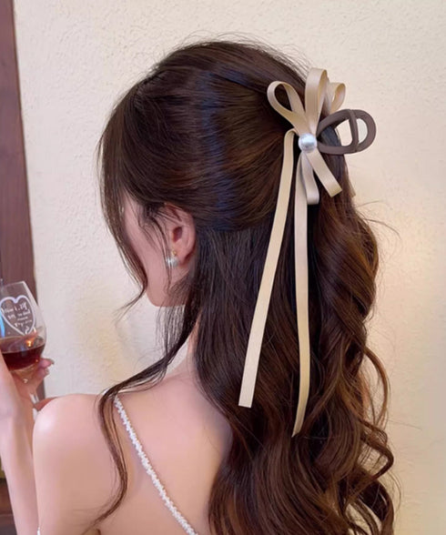 リボン バンスクリップ 上品ヘアクリップ レディース おしゃれ ヘアアクセサリー フェイクパール ヘアアレンジ 大人かわいい 簡単 まとめ髪 エレガント 髪留め 88CXH-110