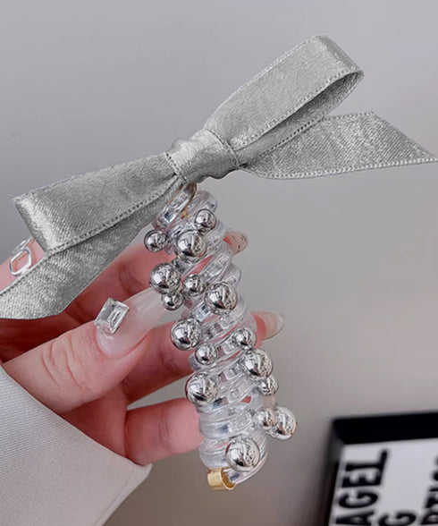 リボン コイルポニー 簡単 コイルアップ 大人かわいい スパイラルヘアゴム フェミニン ヘアアレンジ エレガント ヘアアクセサリー 韓国風ポニーテール おしゃれ 88CXH-112