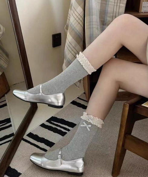 レース付き ソックス レディース 靴下 可愛い リブソックス リボン ガーリー靴下 カジュアル ロングソックス 春夏秋冬 おしゃれ フリルソックス 10代20代 88CXH-115