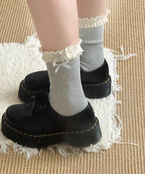 レース付き ソックス レディース 靴下 可愛い リブソックス リボン ガーリー靴下 カジュアル ロングソックス 春夏秋冬 おしゃれ フリルソックス 10代20代 88CXH-115