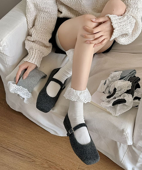 レース付き ソックス レディース 靴下 大人可愛い リブソックス ガーリー靴下 カジュアル ミドル丈ソックス 春夏秋冬 おしゃれ フリルソックス 10代 20代 88CXH-118