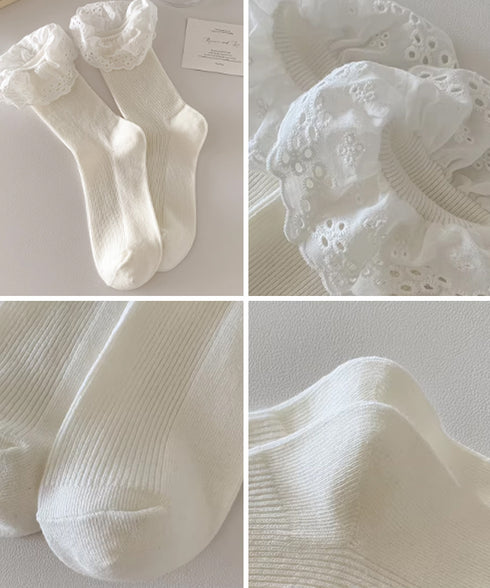 レース付き ソックス レディース 靴下 大人可愛い リブソックス ガーリー靴下 カジュアル ミドル丈ソックス 春夏秋冬 おしゃれ フリルソックス 10代 20代 88CXH-118