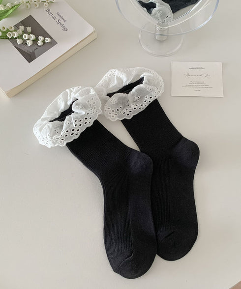 レース付き ソックス レディース 靴下 大人可愛い リブソックス ガーリー靴下 カジュアル ミドル丈ソックス 春夏秋冬 おしゃれ フリルソックス 10代 20代 88CXH-118