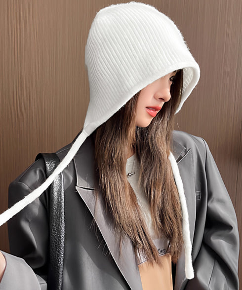 耳あて付き ニットハット 小顔ニット帽子 レディース 可愛い フード風ニットぼうし 被りやすい リブニットキャップ 韓国風ニット帽 大人カジュアル 防寒帽子 秋冬 88CXH-128