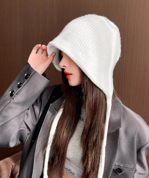 耳あて付き ニットハット 小顔ニット帽子 レディース 可愛い フード風ニットぼうし 被りやすい リブニットキャップ 韓国風ニット帽 大人カジュアル 防寒帽子 秋冬 88CXH-128