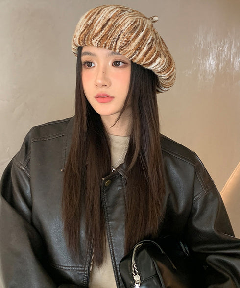 リブ編み ニットベレー帽 レディース小顔 可愛い ニット帽子 調節ひも付き 韓国ファッション 防寒帽子 秋冬ニットキャップ 大人カジュアル あたたかい 被りやすい 88CXH-130